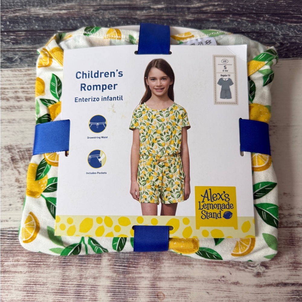 ALEX’s Lemonade Stand Lemon Print ROMPER Girl’s Sz S 6 6x NEW